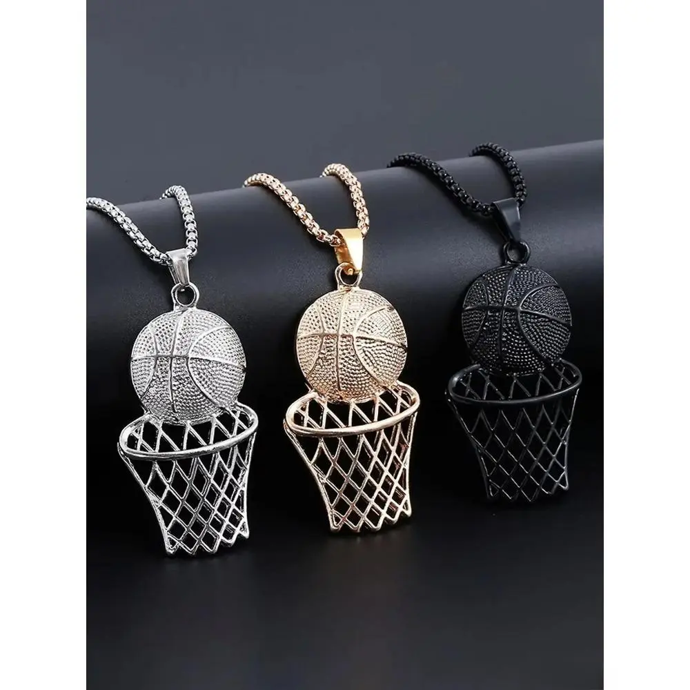 Stainless Steel 2026 New 3-Pieces Basketball Hoop Layered Pendants Bag Charm Set, Unisex Casual All-Seasons Shooting Sports Jewelry, Trendy Daily Wear Luggage Accessory, Necklaces, Unique Shooting Design, Layered Necklace, Jewelry For Women