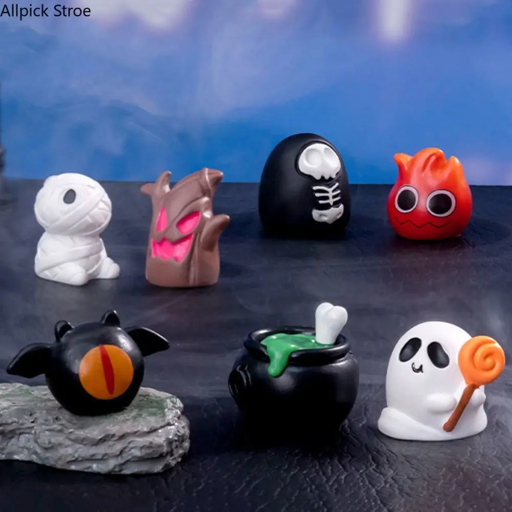 4-13PCS Halloween Plastic Mini Resin Figurines & Miniatures Set - Skeleton, Ghost, Pumpkin, Bat, Spider, Black Cat, No Excess Decor, Small Size Cute Decor for Bag Charms, DIY Crafts, Fall Display, Stackables, Halloween Aesthetic, Cute Designs, 4Pc1, Party