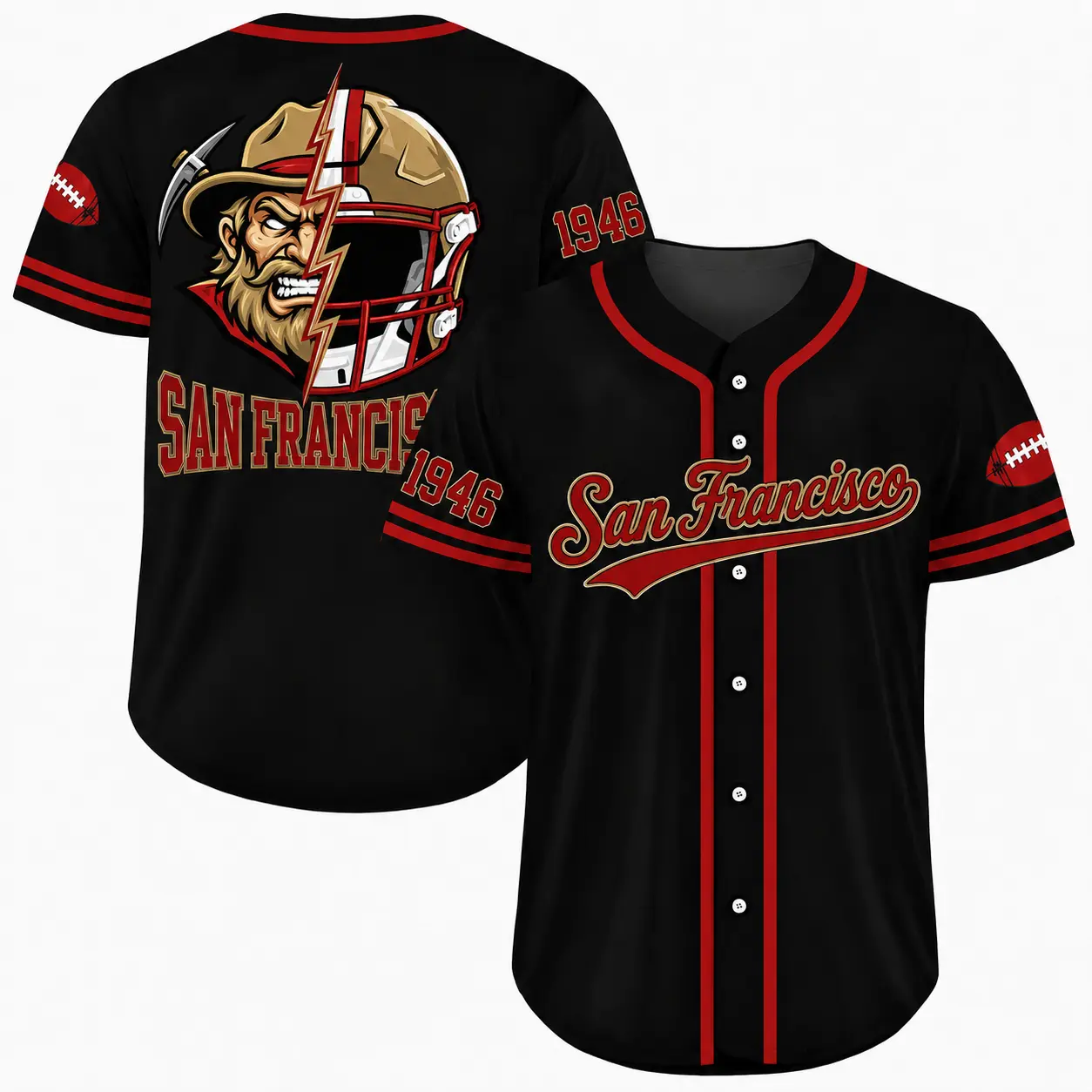 Sport Casual Baseball Jersey, Football Fan Button Up Shirt for Men & Women, Everyday Team Spirit Apparel