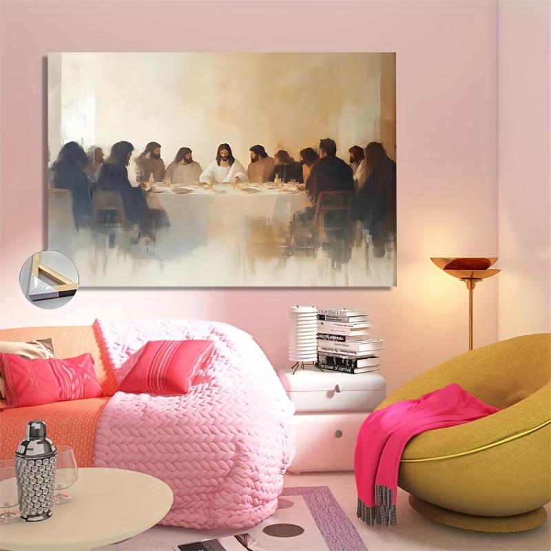 Framed Christian Last Supper Wall Art - Jesus and Twelve Disciples Oil Painting Print, Religious Home Decor for Bedroom, Living Room, or Office