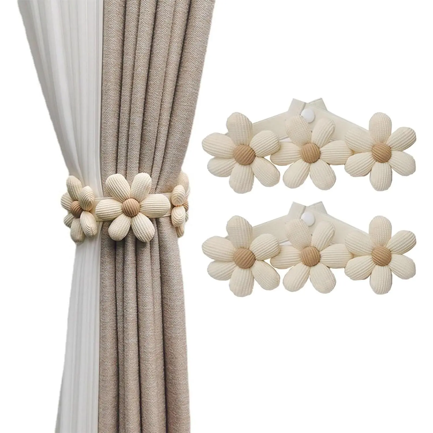2 count Curtain Ties Flower Curtain Buckles, Curtain Holdbacks,Curtain Clips, Cute Flower Curtain Ties Decorative Rope for Bedroom Window  ﻿