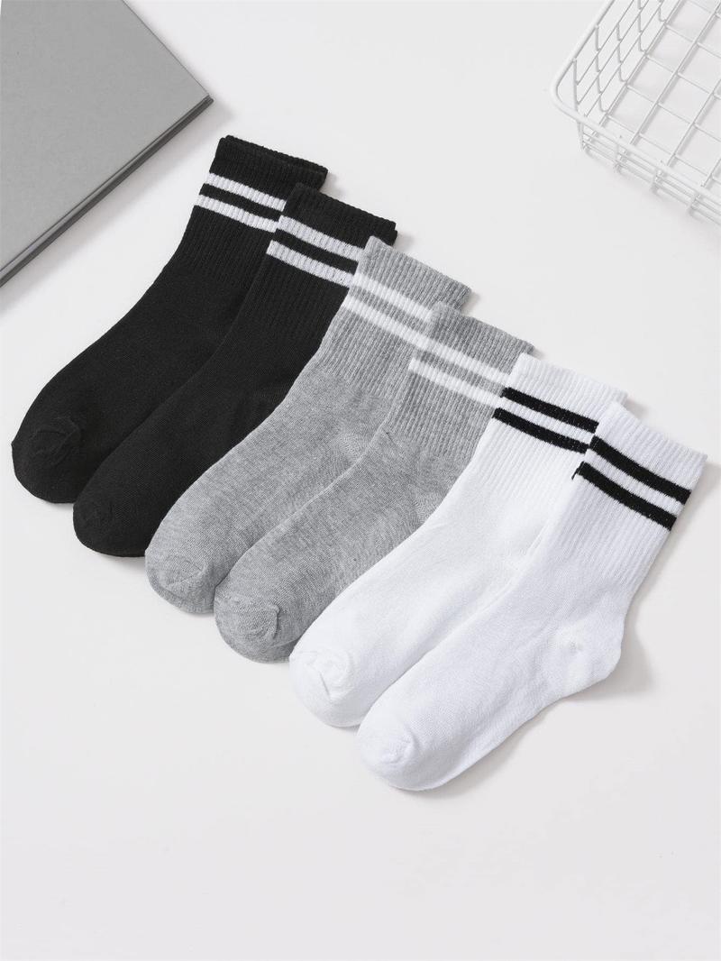 Women's 6 Pairs Striped Print Crew Socks Set, Soft Comfy Breathable Mid Calf Socks For Gym Outdoor Daily, Women's Socks & Hosiery, Cozy Fall Outfits, Versatile Street Style Womenswear, Summer Outfits 2024