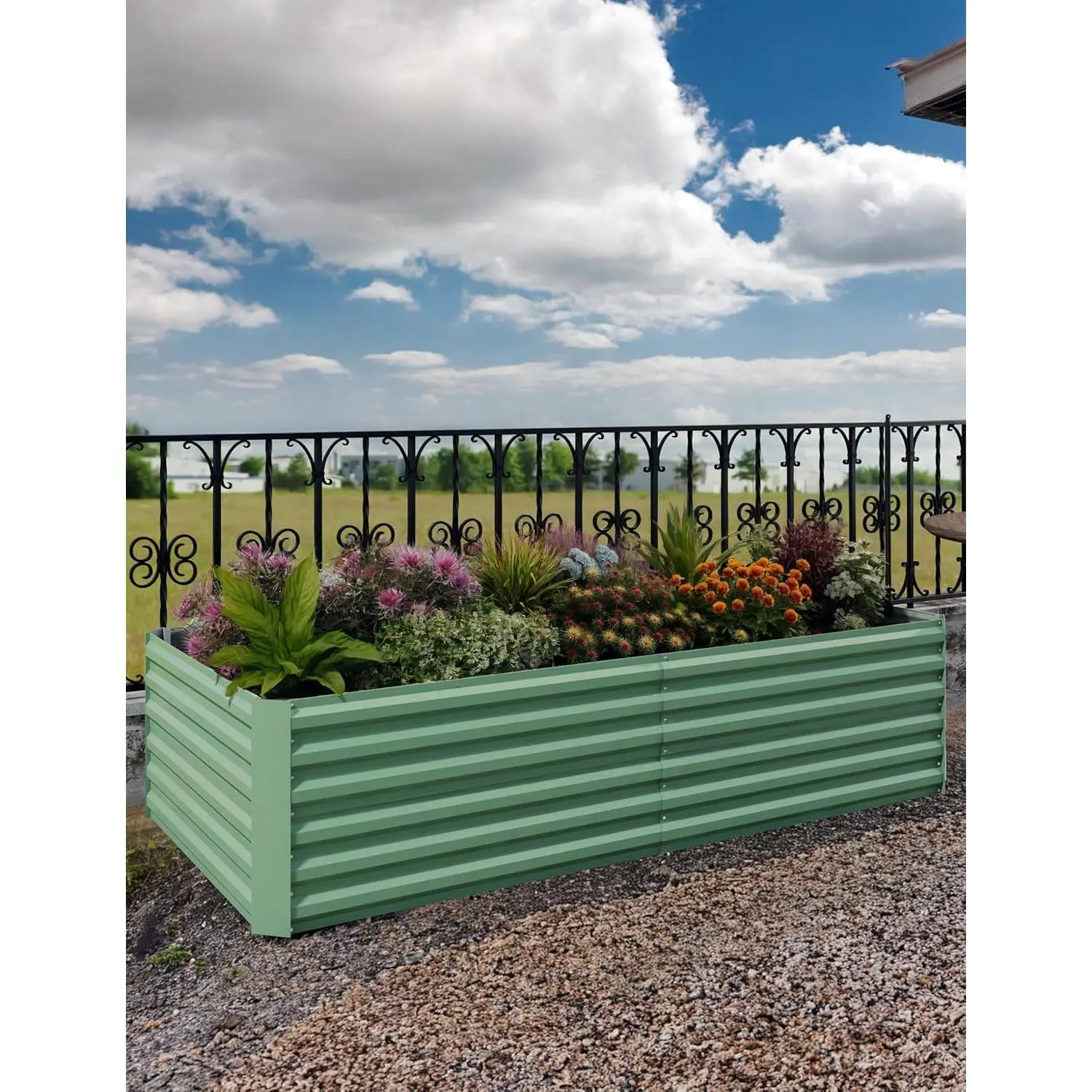 Set of 2 Modular Raised Garden Beds, 0.5mm Pre-Painted Steel, 71x35x24 or 94x47x24 Inches, Beige or Green