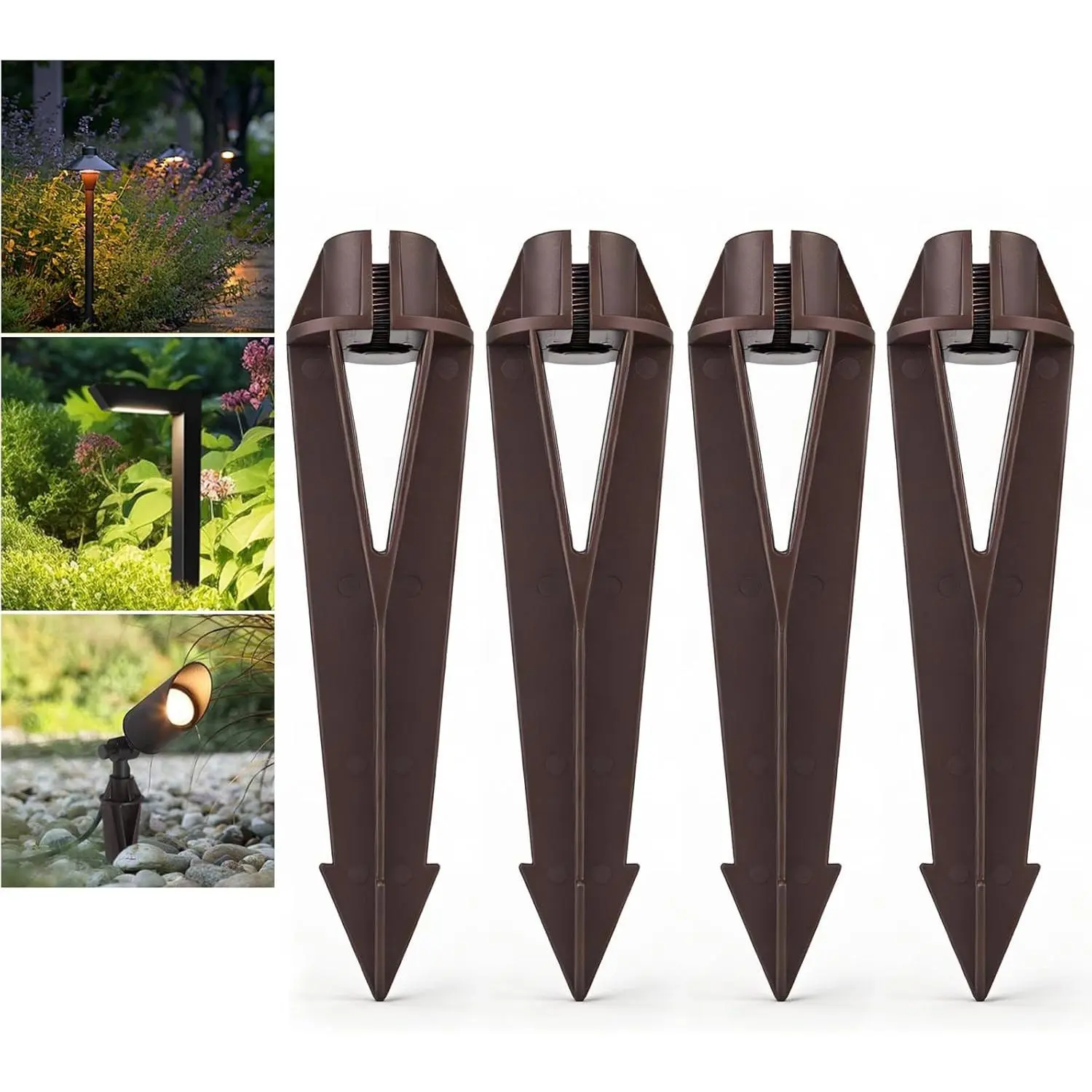 4 Pack Landscape Light Stakes, 1/2" NPT Thread ABS Ground Stakes, Outdoor Light Spikes with Side Wire Way, Garden Yard Replacement Stake for Low Voltage Spotlights Path Lights Flood Lights