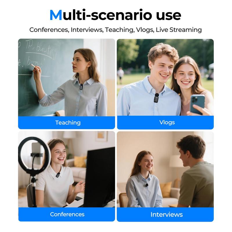 Professional Wireless Lavalier Microphone Lapel Mic with AI Voice Changing Mode, Smart Noise Cancellation - Portable Charging Case - For iPhone & Android phone, - Grade Sound for TikTok, YouTube, Vlog, Interview, Podcast