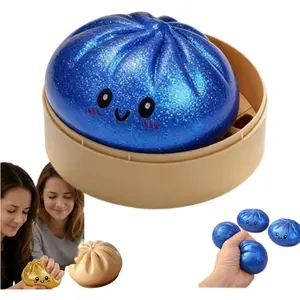 Glitter Dumpling, Glitter Dumpling Squishy with Box, Dumplings Sensory Squeeze Toy Stress Relief (Blue)