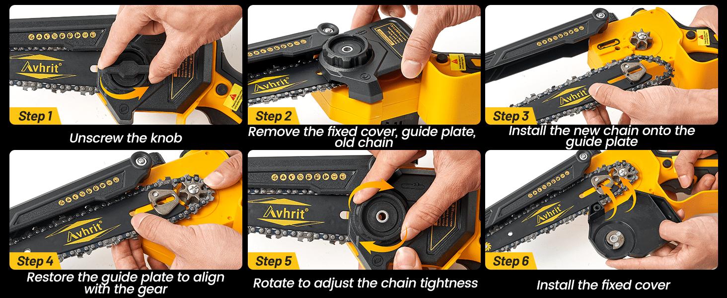 Electric Mini Chainsaw Cordless 6-Inch Handheld Portable Chain Saw with Grease Injector, 2 × 4.0ah Battery-Powered, with Safety Lock, Tool-Free Chain Handsaw for Small Pruning and Cutting