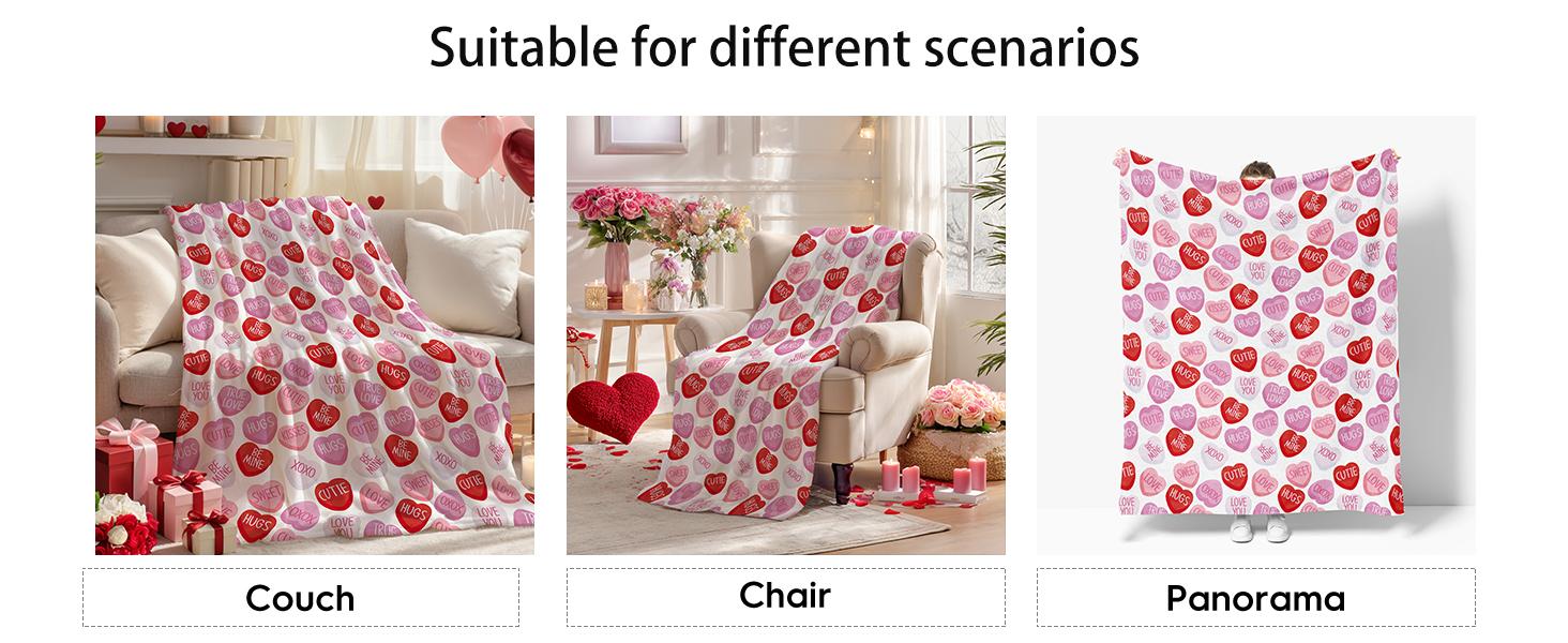 Valentine Flannel Blanket Throw, Pink Hearts with Words Soft Fuzzy Plush Cozy Fleece Blankets for Couch Sofa Bed Lounging, Ideal Gifts for Kids Adults Wife Self, 50x60