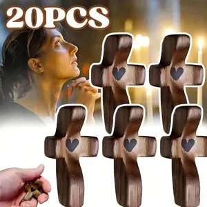 5/10/20pcs Handcrafted Olive Wood Comfort Crosses SmallPocket Palm Cross for Easter Basket Fillers & Egg Stuffers -Religious Christian Gifts for Holy Week, Sunday School &Church Giveaways Mahogany Brown