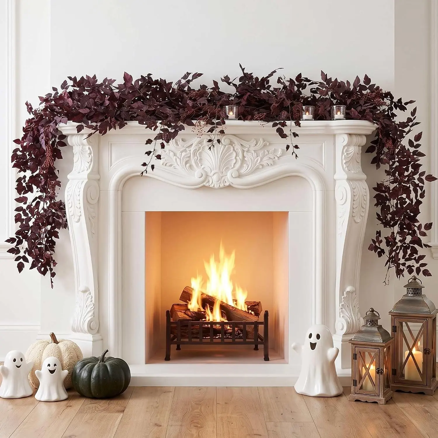 2 Pack 6Ft Plum Cimicifuga Seeded Leaf Fall Garland Neutral Purple Autumn Decor for Mantle Fireplace Table Home Indoor Outdoor Halloween Realistic LeavesGift