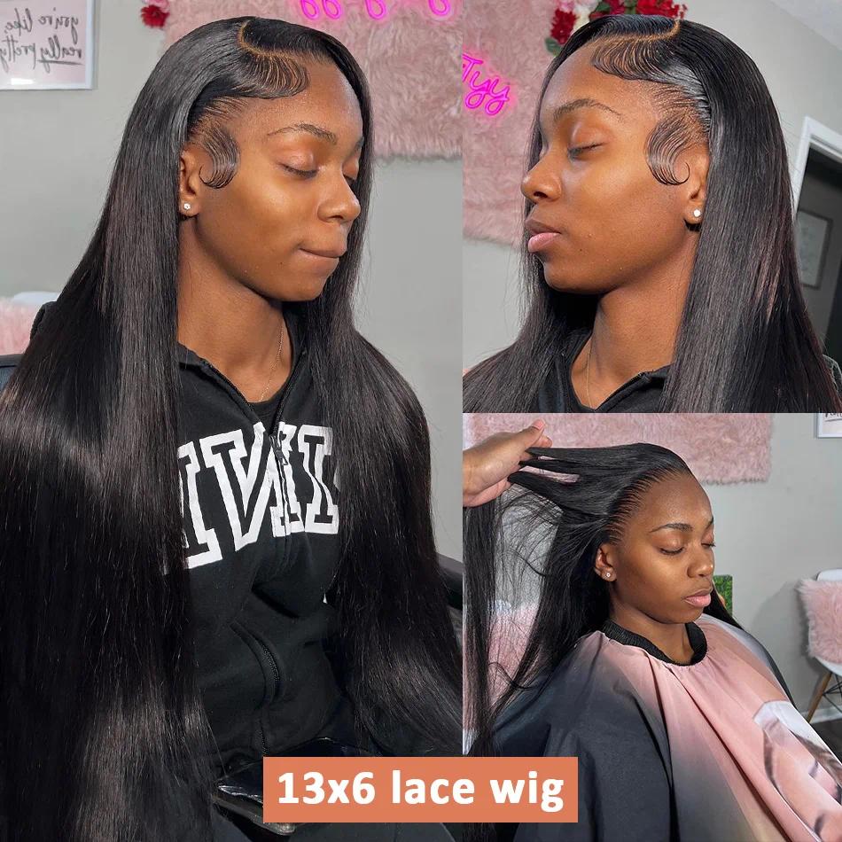 200% Density Human Hair True to Length Bone Straight 30 40 Inch 13x6 HD Lace Frontal Wigs Natural Black 13x4 Lace Front Wigs