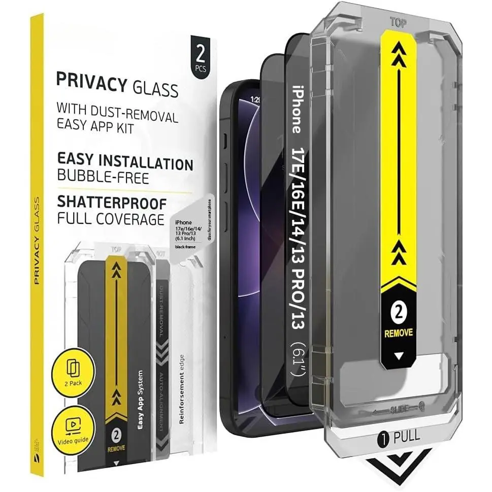 | 2-Pack |  Screen Protector for  17e/16e/14/13/13 Pro (6.1") with  Installation Tray | Dust & Bubble-Free | 9H Tempered Glass | Full Coverage | Easy Install