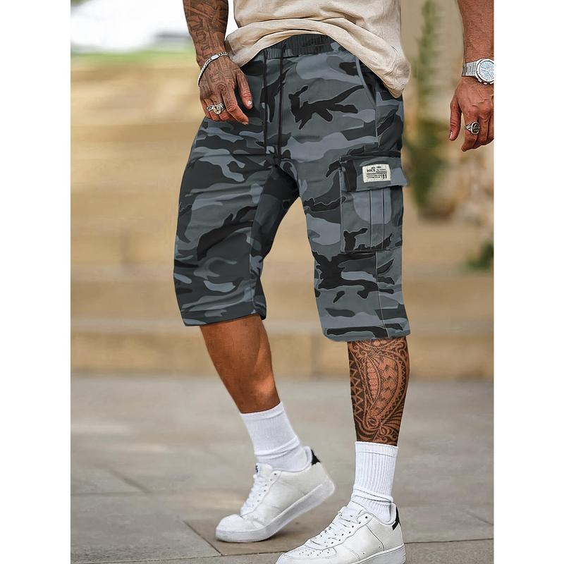 Men's Tactical Camo Cargo Shorts - Military-Inspired with Oversized Flap Pockets & Morale Patch Panel | Adjustable Drawstring Waist & Belt Loops | Durable Non-Stretch Fabric for Outdoor & Casual Wear