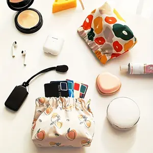 1pc Stylish Print Cosmetic Bag, Portable Versatile Coin Purse With Automatic Lock, Versatile Pouch, Makeup Organizer Pouch