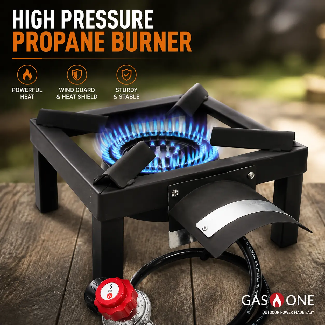 Propane Burner Head, High-Pressure Cast Iron Single Burner with Protective Heat Shield for Outdoor Cooking, Camping, and Home Brewing