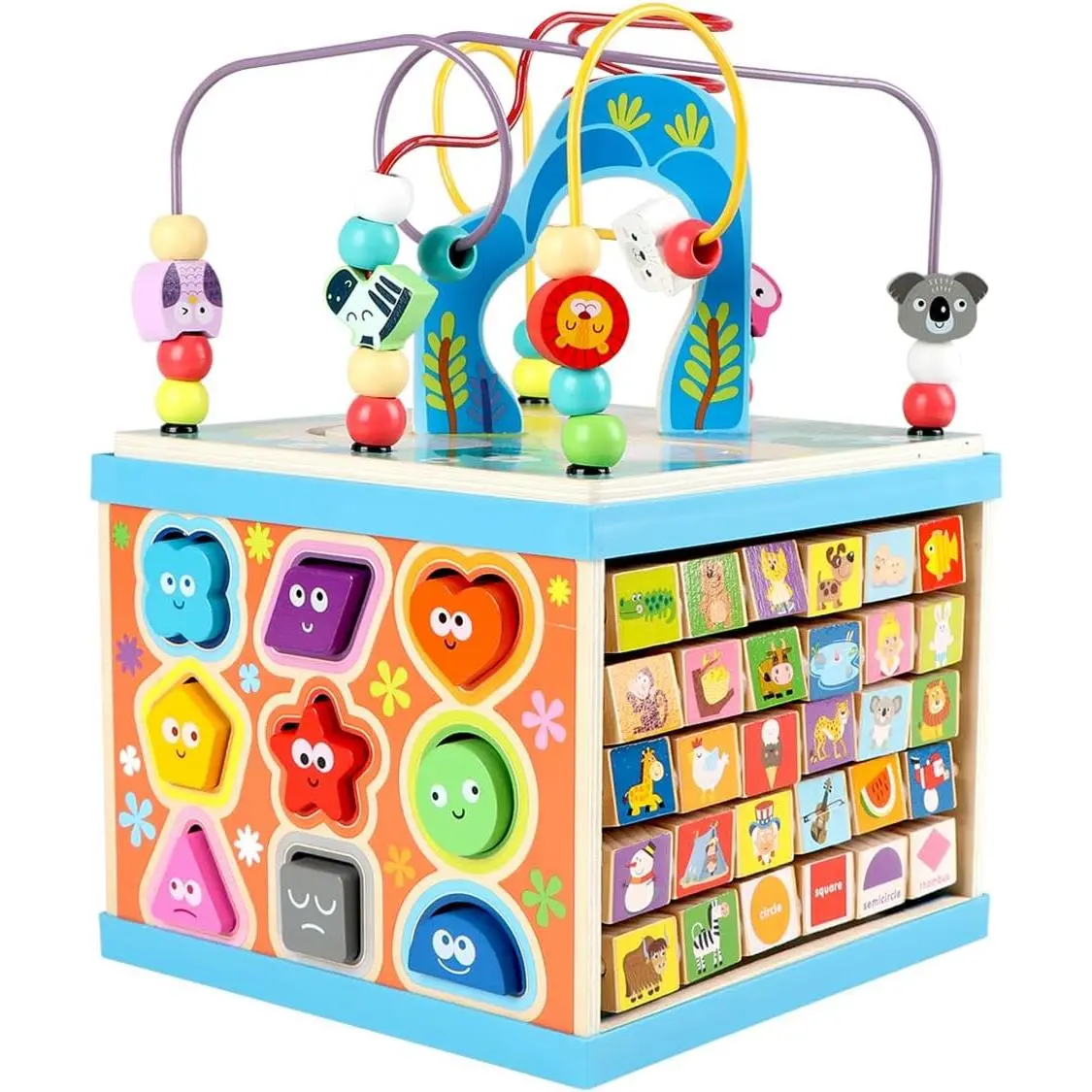 Wooden Activity Cube for Toddlers, 5 in 1 Multipurpose Abacus Early Educational Montessori Toys, Learning Toys for Kids | Bead Maze, Great for Boys Girlsfidget toys