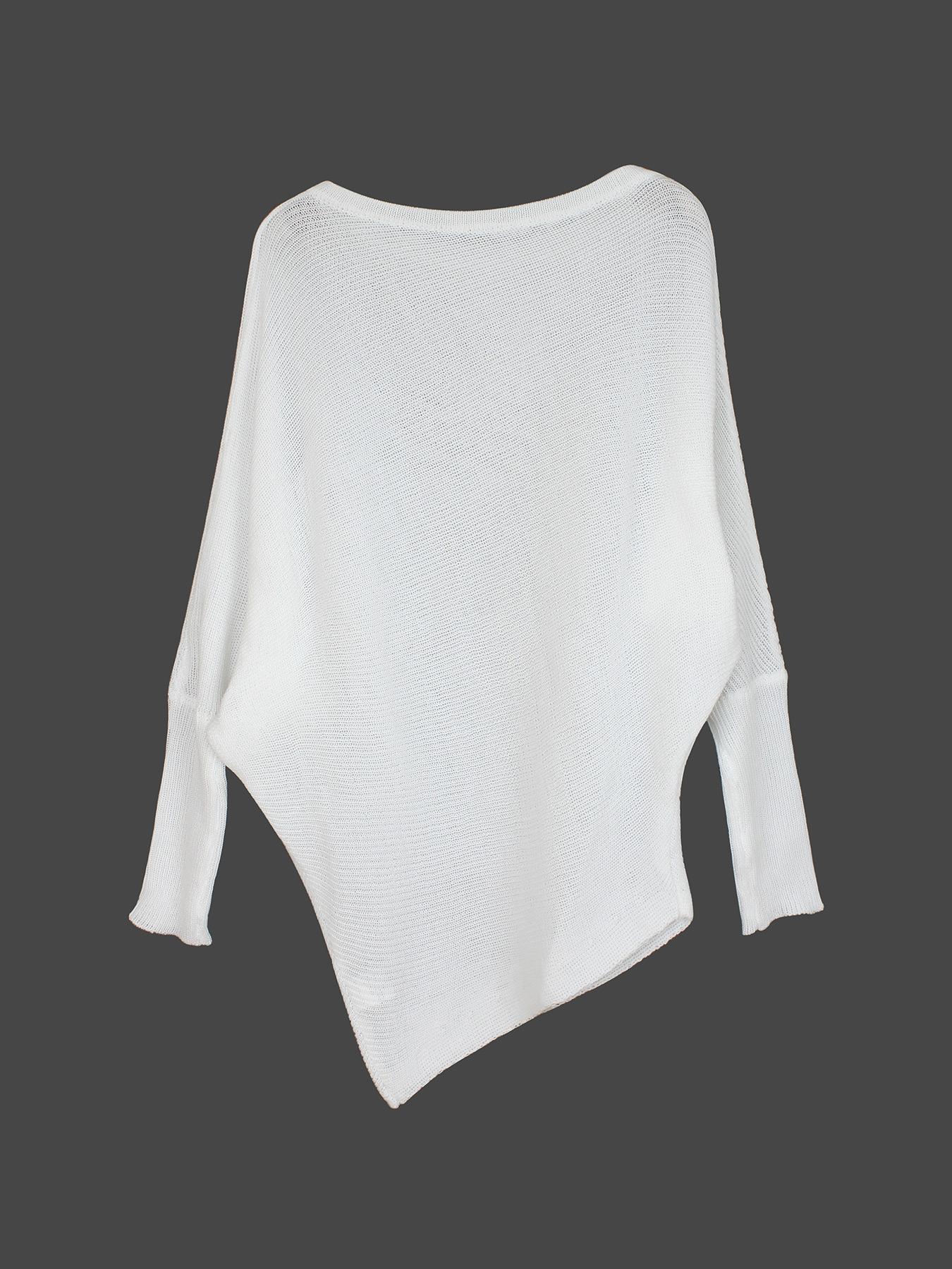 Women's Plain Asymmetrical Hem Boat Neck Batwing Sleeve Sweater, Casual Long Sleeve Jumper for Spring & Fall, Women's Knitwear for Daily Wear