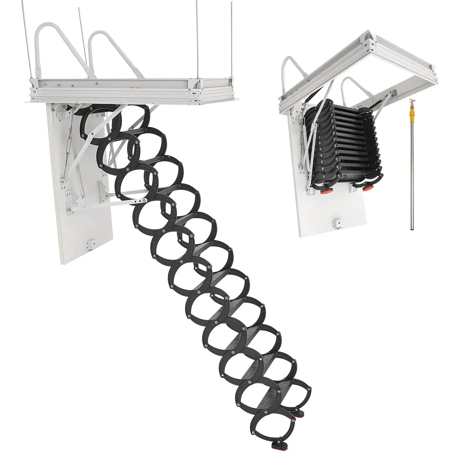 【ToolUpgrade】VEVOR Retractable Foldable Attic Loft Roof Ladder, Steel & Aluminum Build, 660lbs Capacity, Fits 8.5-9.4ft Ceilings (9.2ft Compatible) & 39.4x27.5 inches Openings, Anti-Slip Foot Pad Base, 113.7 lbs Stainless Steel Pull-Rod Climbing Tool