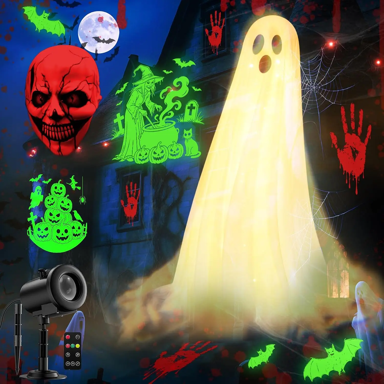 12 in 1 Halloween Projector Lights Outdoor,  Dynamic /Skeleton/Bat/Scarecrow/Pumpkin/ Cauldron  Patterns Halloween Decor,Night Lights for Party  Window Wall Holiday Decor