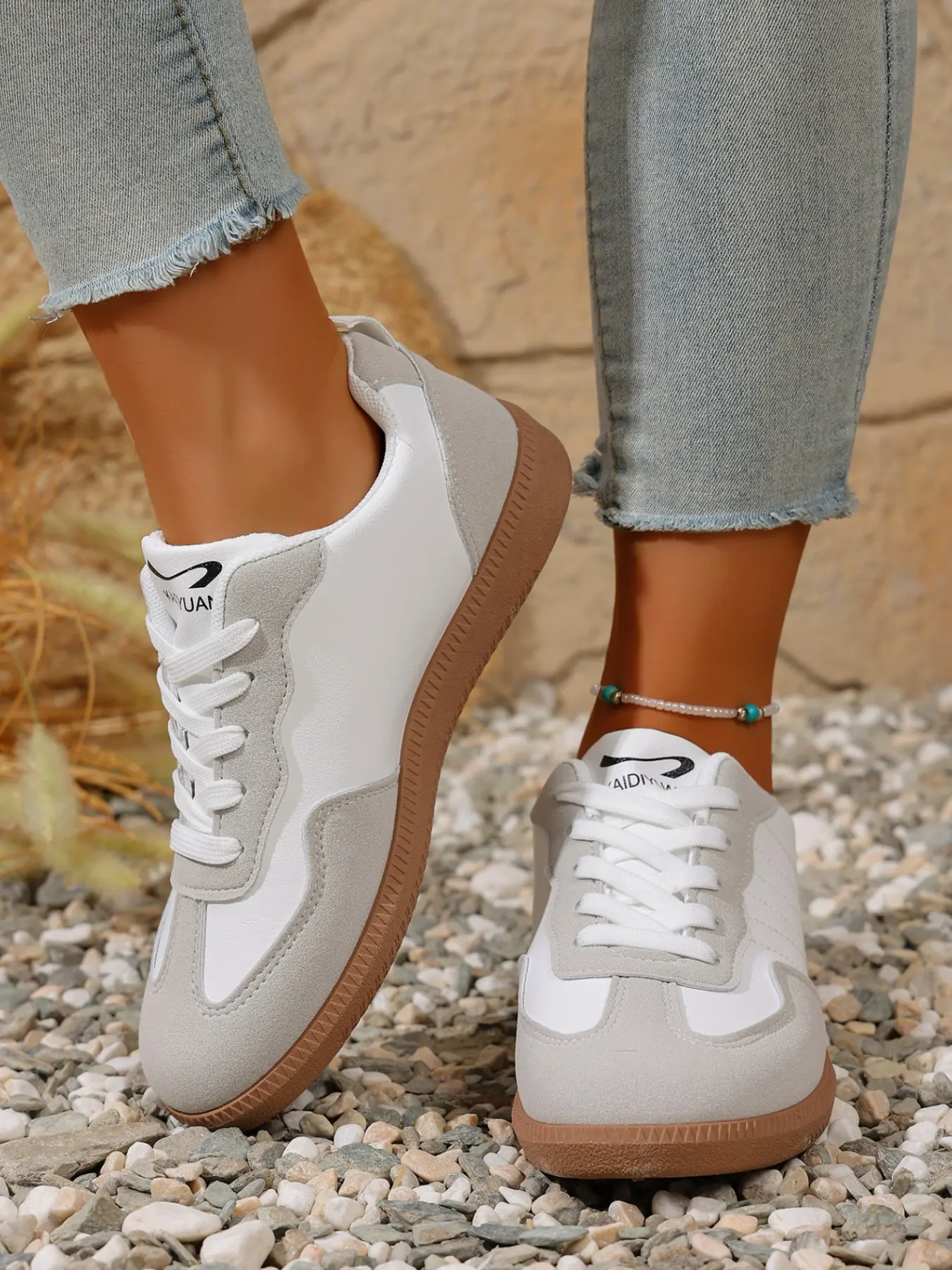 Women's Casual Athletic Sneakers, Breathable PU Leather, Soft Rubber Sole, Spring & Fall, Comfortable Laces, Daily Wear