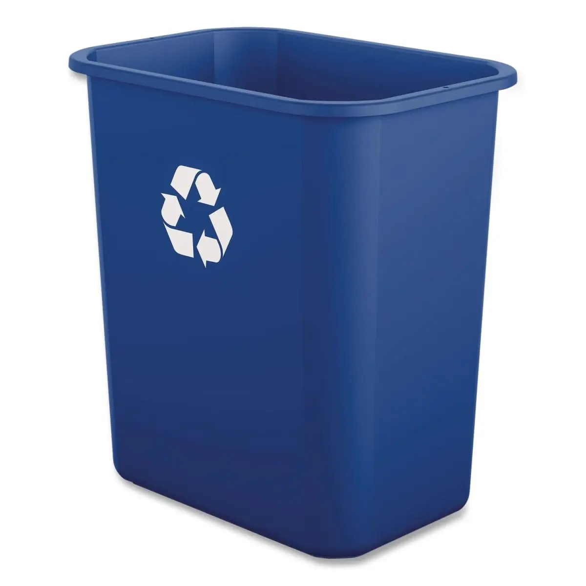 Recycling Bin, 7 Gallon Trash Can, Blue Plastic, Indoor, Easy-to-Clean, 15.25" High, Desk, Office Kitchen Use, Made in The USA
