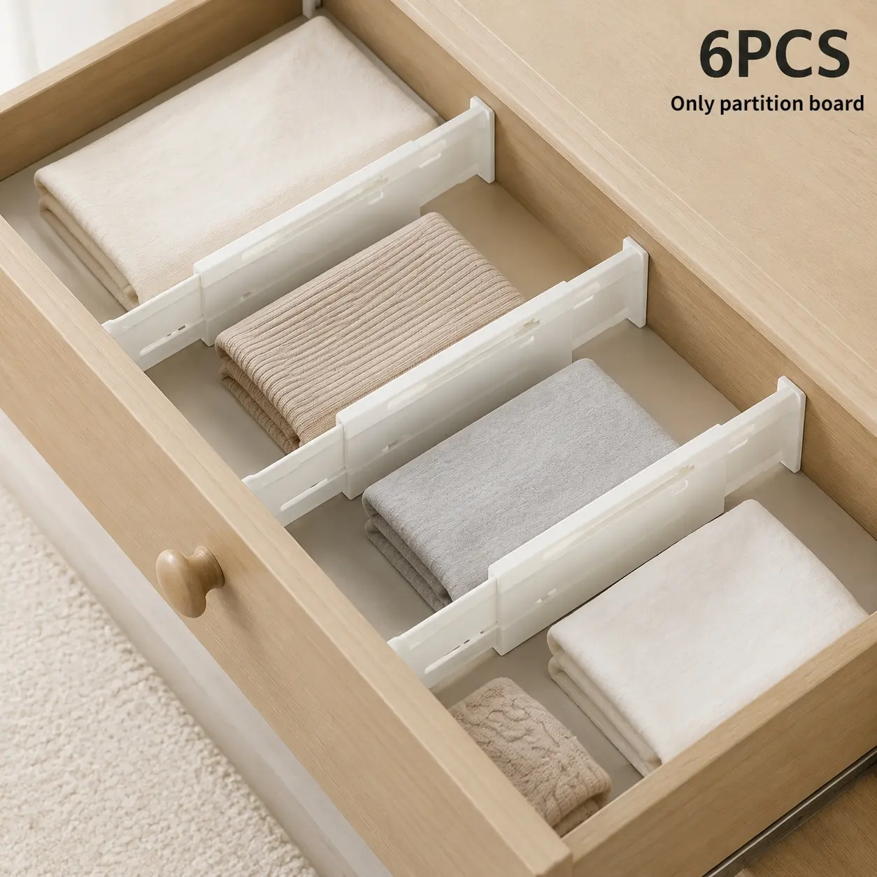 6PCS retractable drawer dividers, heavy-duty plastic adjustable drawer dividers, no punching, household underwear, socks, tableware, desk drawers, storage depth drawers, universal expandable dividers, Organiser