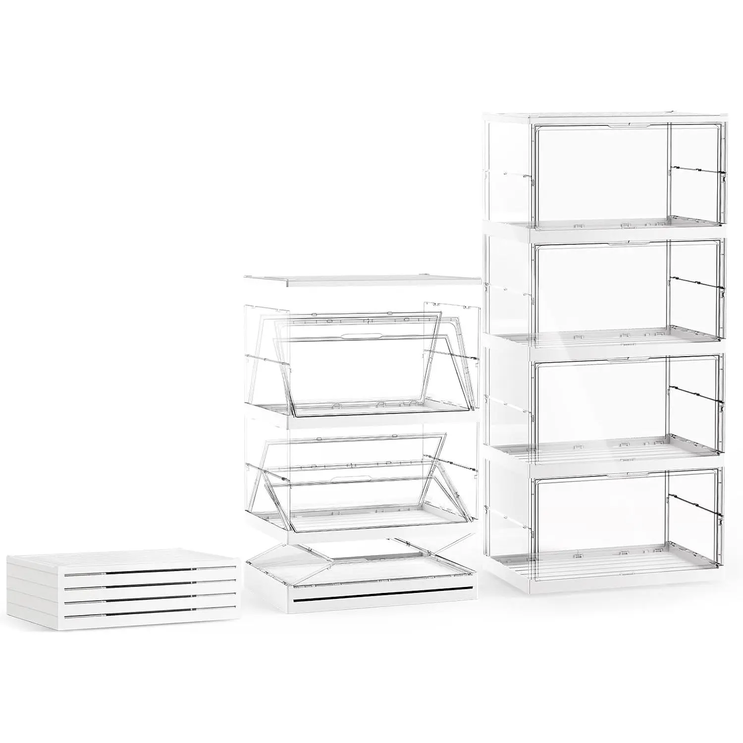 198QT Ultra Large Storage Bins Closet Organizer and Storage Foldable & Collapsible Containers Drawers Organizer Bookshelf Bookcase Cabinet Display Case 4-Tier Plastic with  for Bedroom