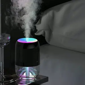Portable Mini Humidifier 200ML, USB Powered Humidifier with Ambient Light, Silent 2-Mode Diffuser, Ideal for Hotel, Bathroom, Office, Car