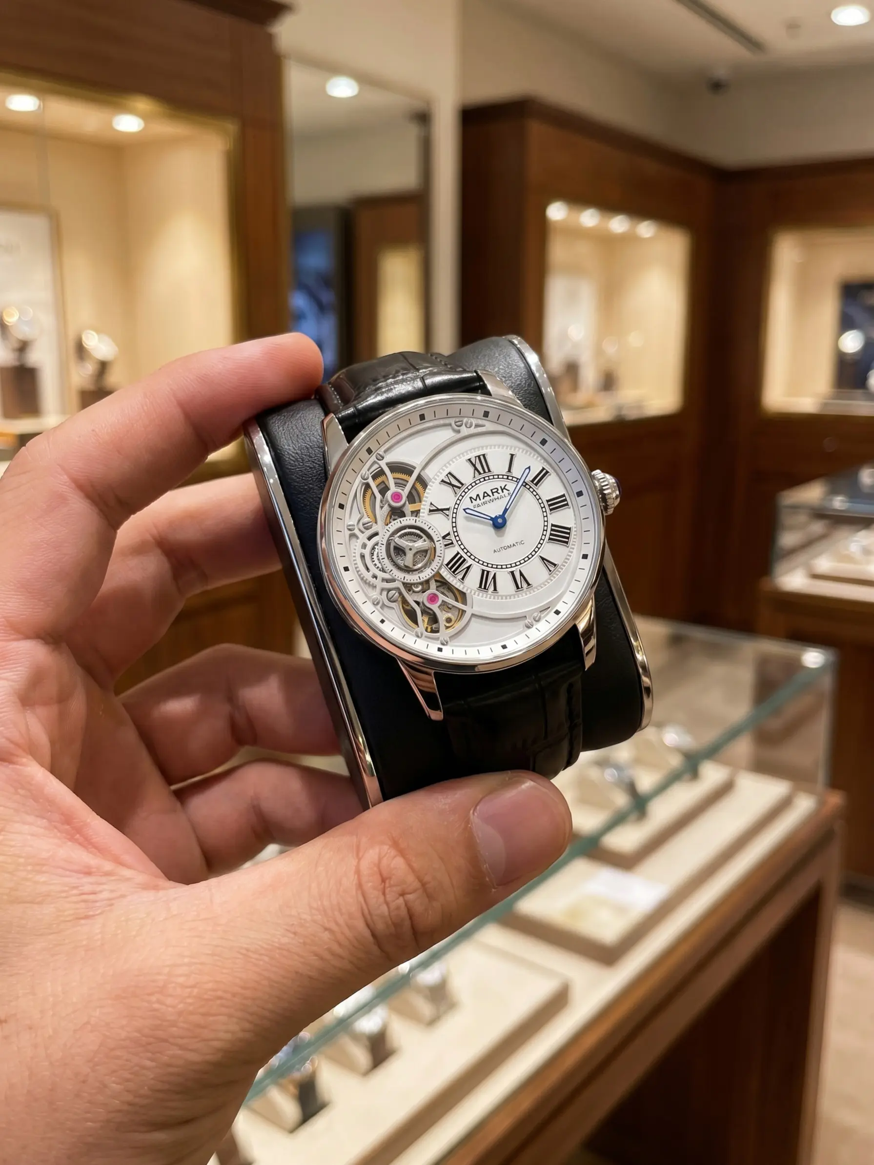 Mark Fairwhale Men's Automatic Mechanical Watch, Vintage Double-Sided Perforated Leather Strap, Luxury Fashion Watch Fw-6031
