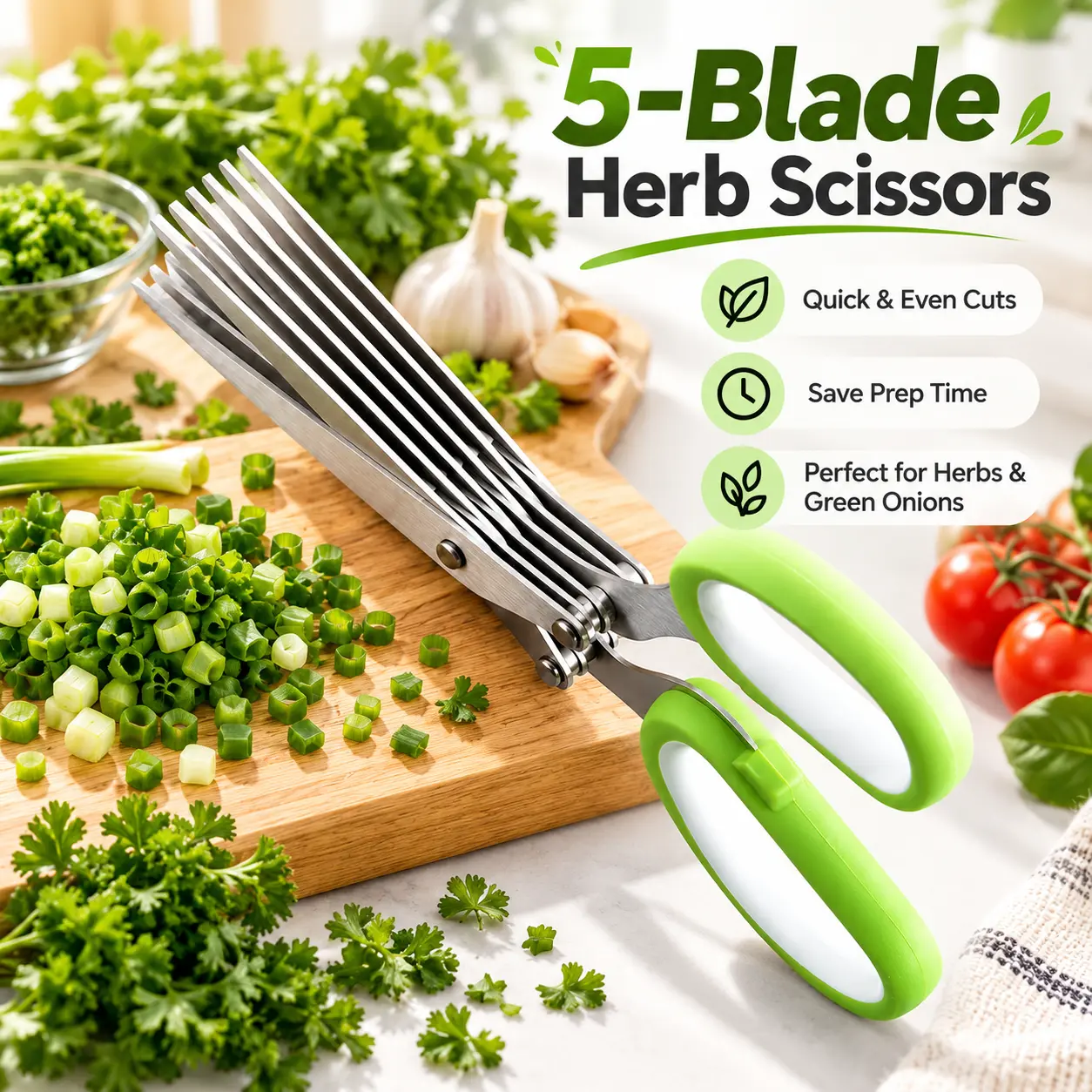 5-Blade Herb Scissors with Cleaning Comb, Stainless Steel Kitchen Scissors for Cutting Green Onions, Scallions, Chives & Fresh Herbs, Multi-Blade Vegetable Chopper, Quick Herb Cutter, Kitchen Gadgets & Cooking Essentials