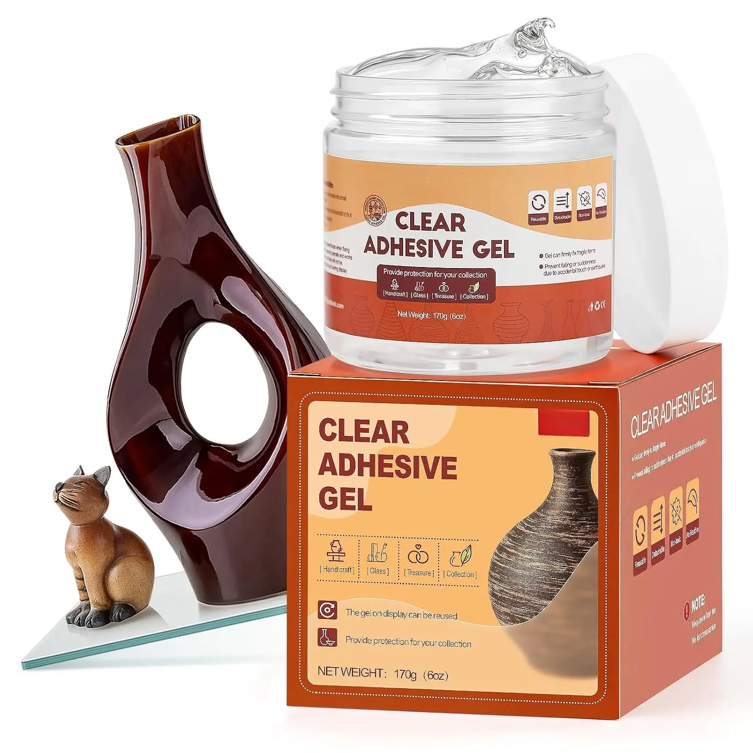 6 oz Removable Museum Exhibit Gel Jar - Clay Wax Adhesive with Exceptional Adhesion for Securing Artifacts, Decorative Items and Preventing Vibration, Falls