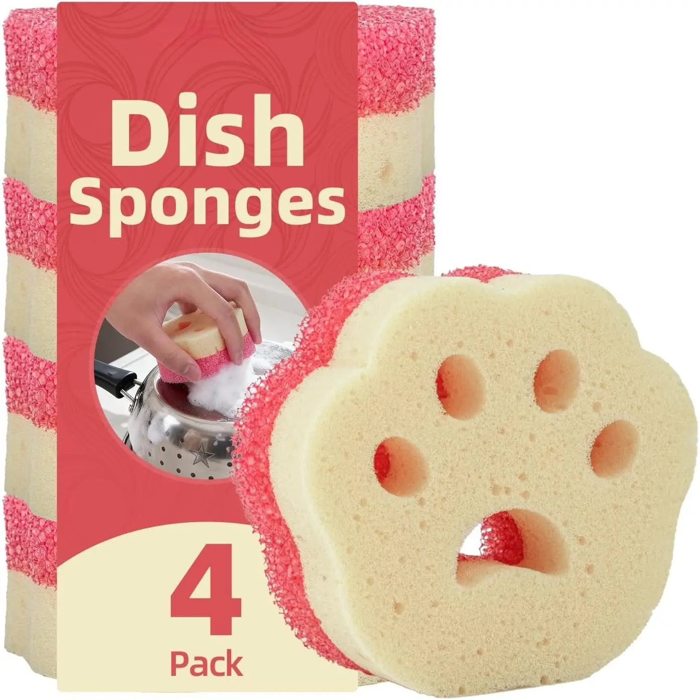 4 count Scrub Sponges, -Sided Temperature-Controlled Dish Sponges | Scratch-Free, Easy to Clean, Kitchen Cleaning Sponges for Tough Stains, Delicate Surfaces, Glassware, Cookware, Appliances