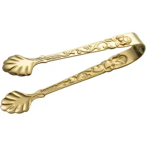 Gold Mini Serving Tongs, Vintage Rose Relief Handle Ice Cube Clips Sugar Tongs, Stainless Steel Sugar Cube Tongs, for Tea Coffee Appetizers Desserts Sugar Tongs