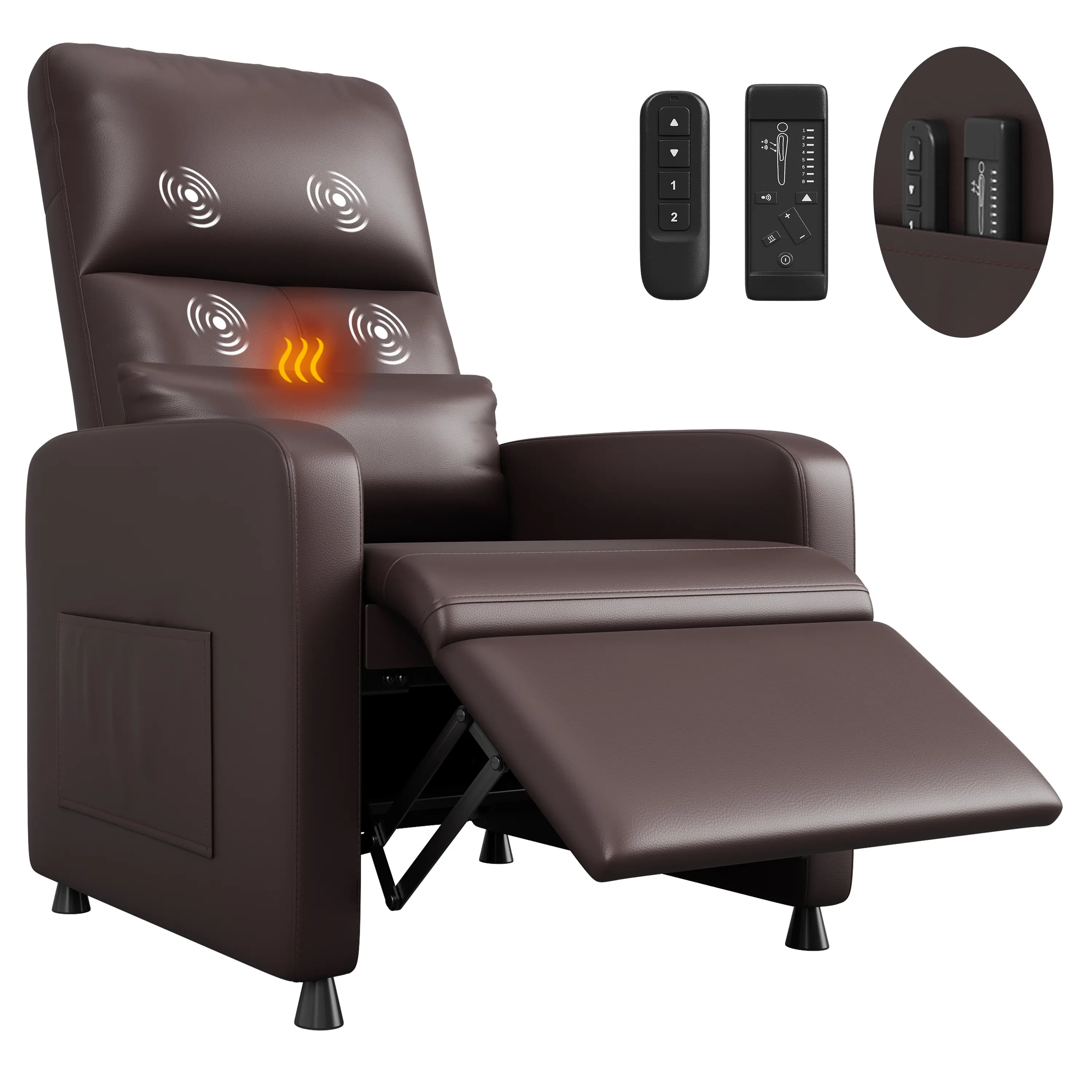 Power Lift Recliner Chair with Heat & Massage, 90-150° Adjustable PU Leather Armchair - Tall Back, Lumbar Support, Footrest, Side Pockets, USB Port
