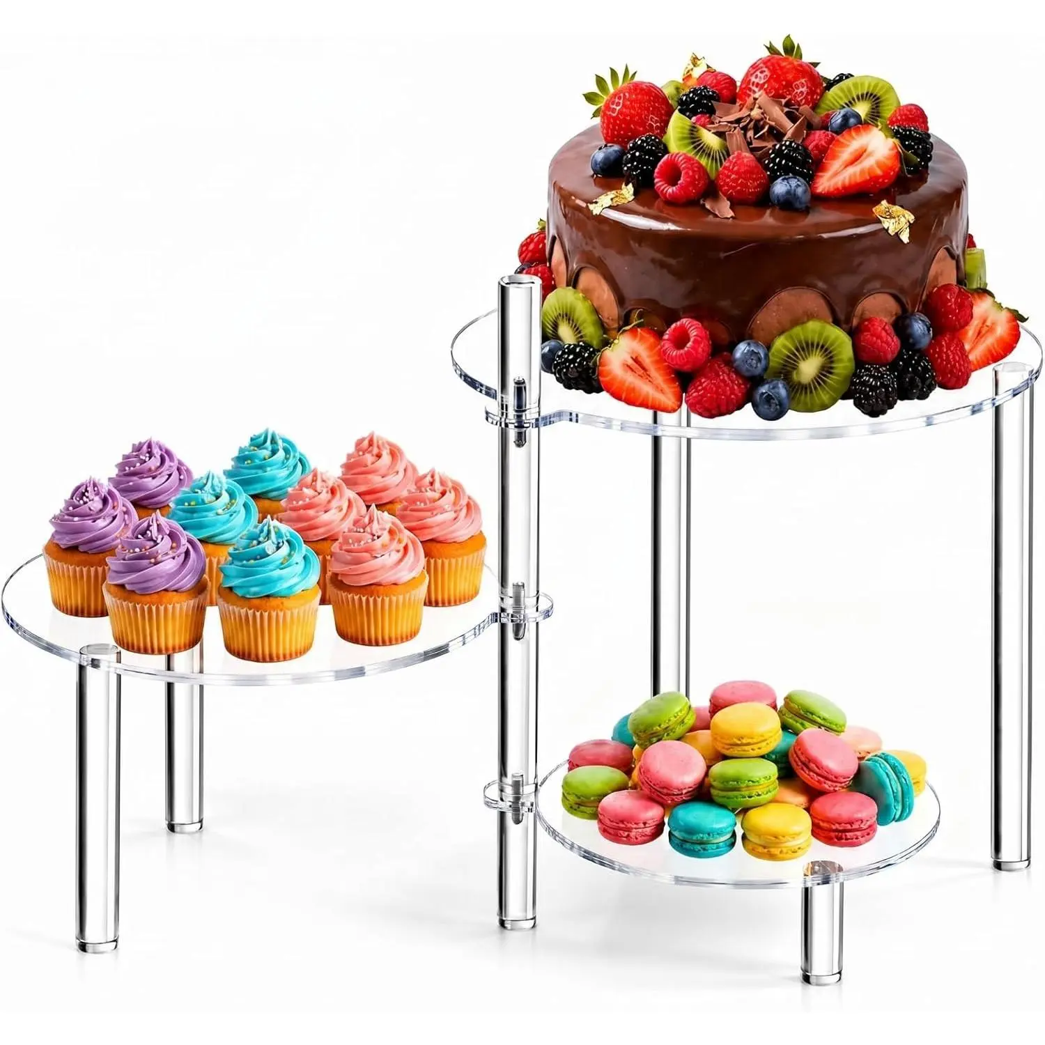Mifoci 3 Tier Round Cupcake Stand 360° Rotatable Acrylic Cupcake Tower Clear Tiered Dessert Display Holder Serving Tray Platters for Birthday Party Wedding Baby Shower Tea Party Graduation Home Decor