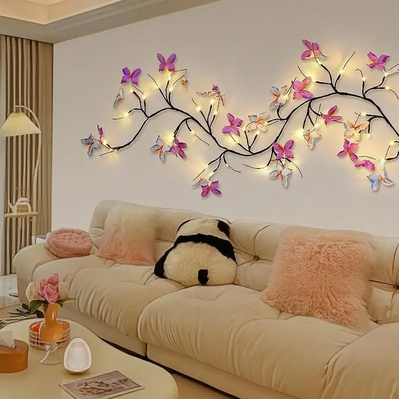 Butterfly Maple Leaf Cherry Blossom Artificial Willow Vine Light, 30led, 8 Lighting Modes, Flexible Decorative String Lights for Home Festival