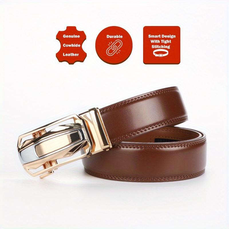 1pcs Genuine Leather Ratchet Belt for Men - Adjustable Automatic Buckle, Versatile Casual Business Style, Durable Alloy Buckle, High-Quality Leather Panel, Easy to Wear And Suitable for Any Occasionvalentine'S Day