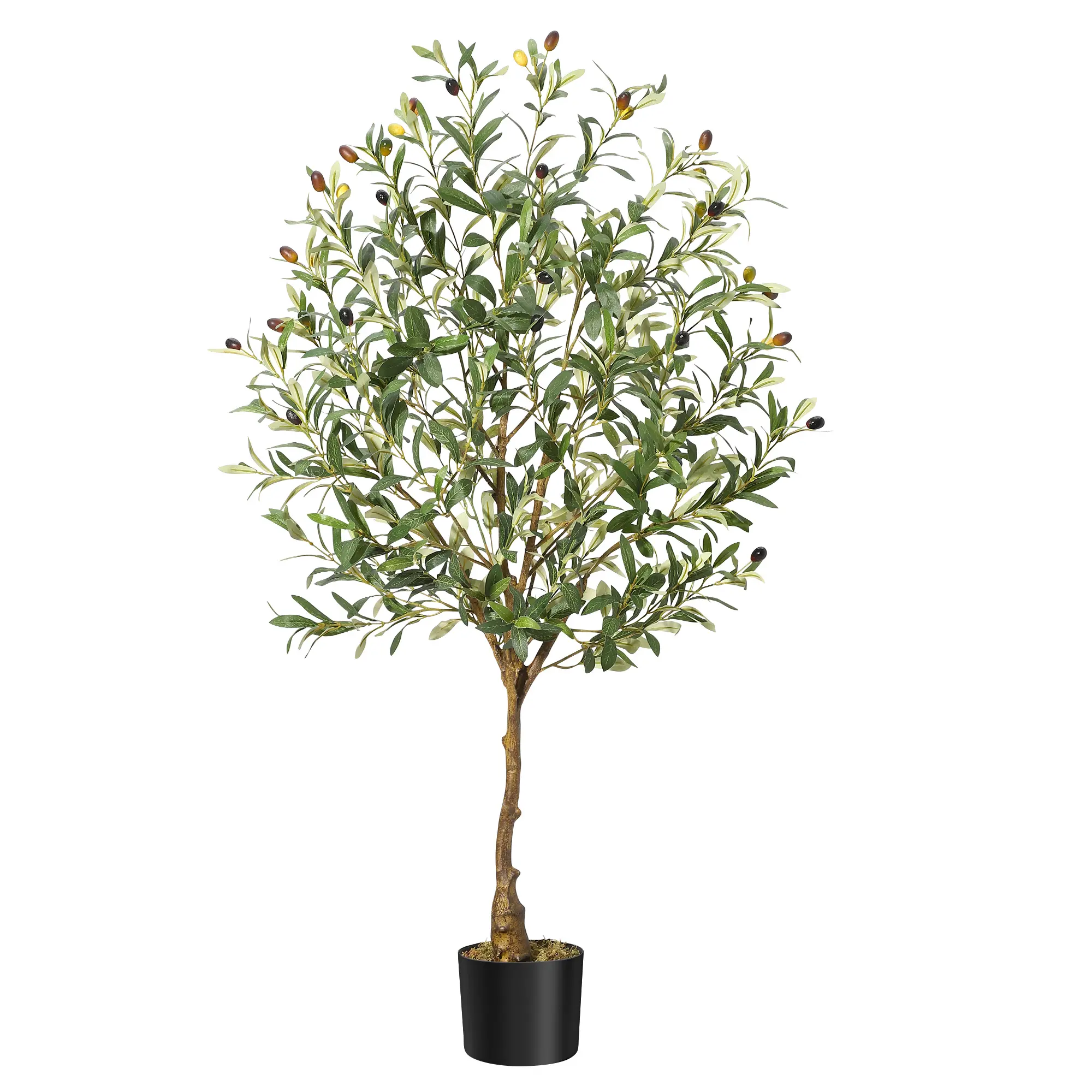 Artificial Olive Tree – 4/5/6ft Tall Realistic Faux Potted Plant with Shaped Trunk, Lifelike Leaves, Fruits & Dried Moss – Decorative Indoor Greenery for Home, Living Room, Office, Foyer, Patio