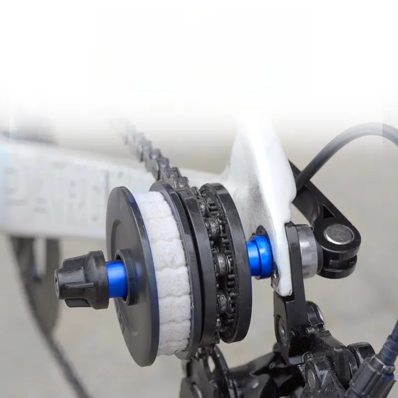Bicycle chain fixator, chain washer, virtual flywheel, mountain and road bike chain washer and oiler, integrated dual-disc chain stabilizer