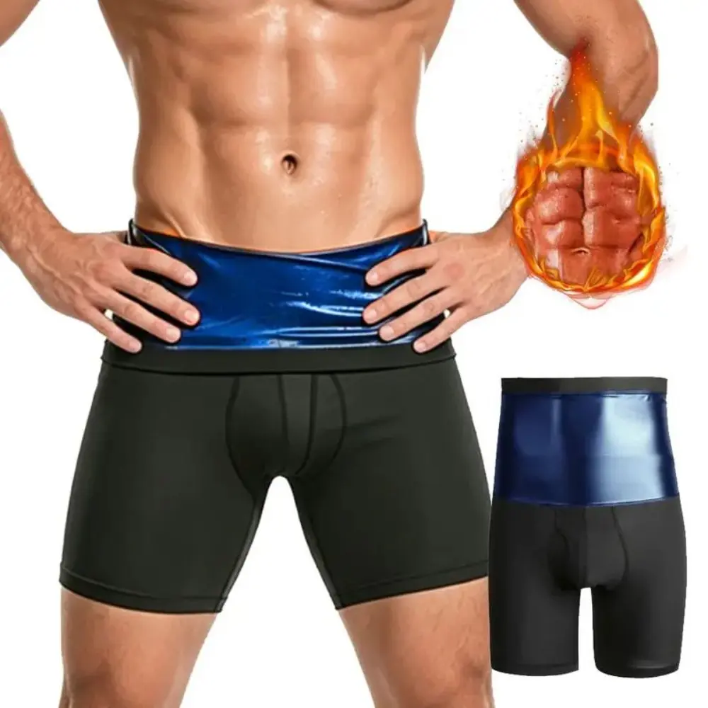 Men Slim Fit Sauna Waist Trainer Shorts Compression Tummy Thigh Abdomen Control Smooth Gym Workout Sports Shapewear