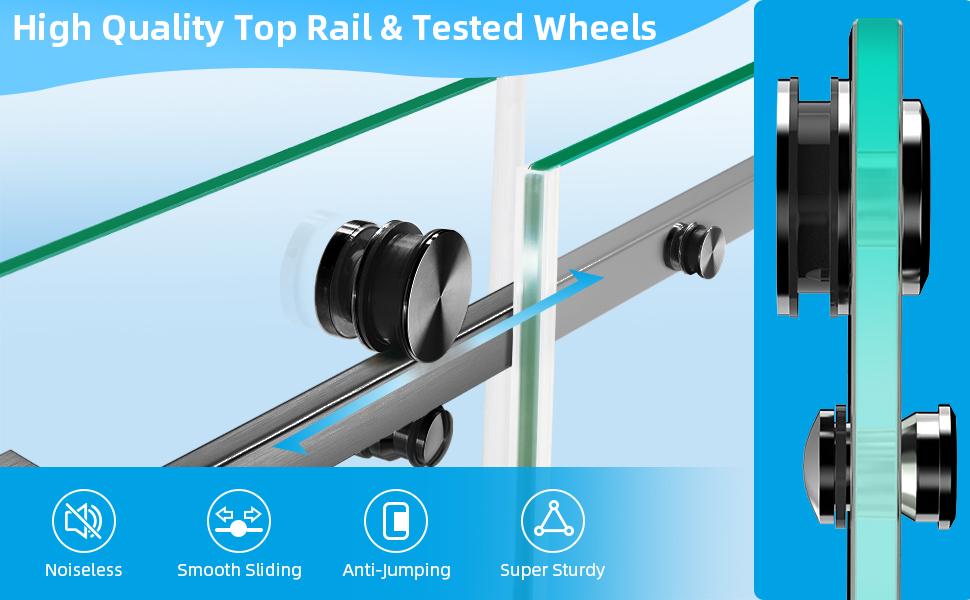 GARVEE 56"-60"W x 75"H Frameless Shower Door, Sliding Shower Door with 5/16"(8mm) Clear Tempered Glass, Noiseless Shatterproof Shower Door with Square Rail, Stainless Steel Hardware, Matte Black