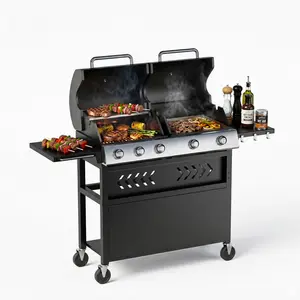 Garvee 5-Disposable Propane Gas Grill & Griddle Combo – Porcelain Enamel Cast Iron Grate – 40,000 BTU – 696 sq.in. Cooking Area – Outdoor BBQ Grill for Backyard Kitchen