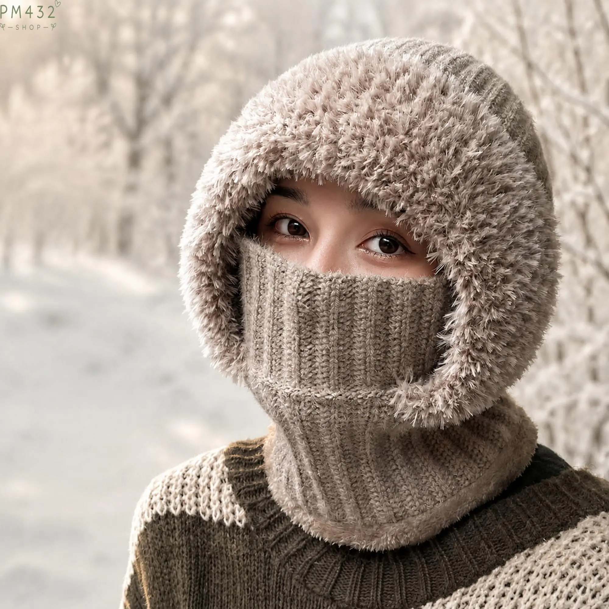 3-in-1 Winter Balaclava Hat for Adults, Fleece Lined Thermal Face Mask with Neck Warmer & Scarf, Windproof Insulated Ski Mask, Warm Ear Flap Hat for Skiing, Cycling, Hiking, Outdoor Cold Weather Activities