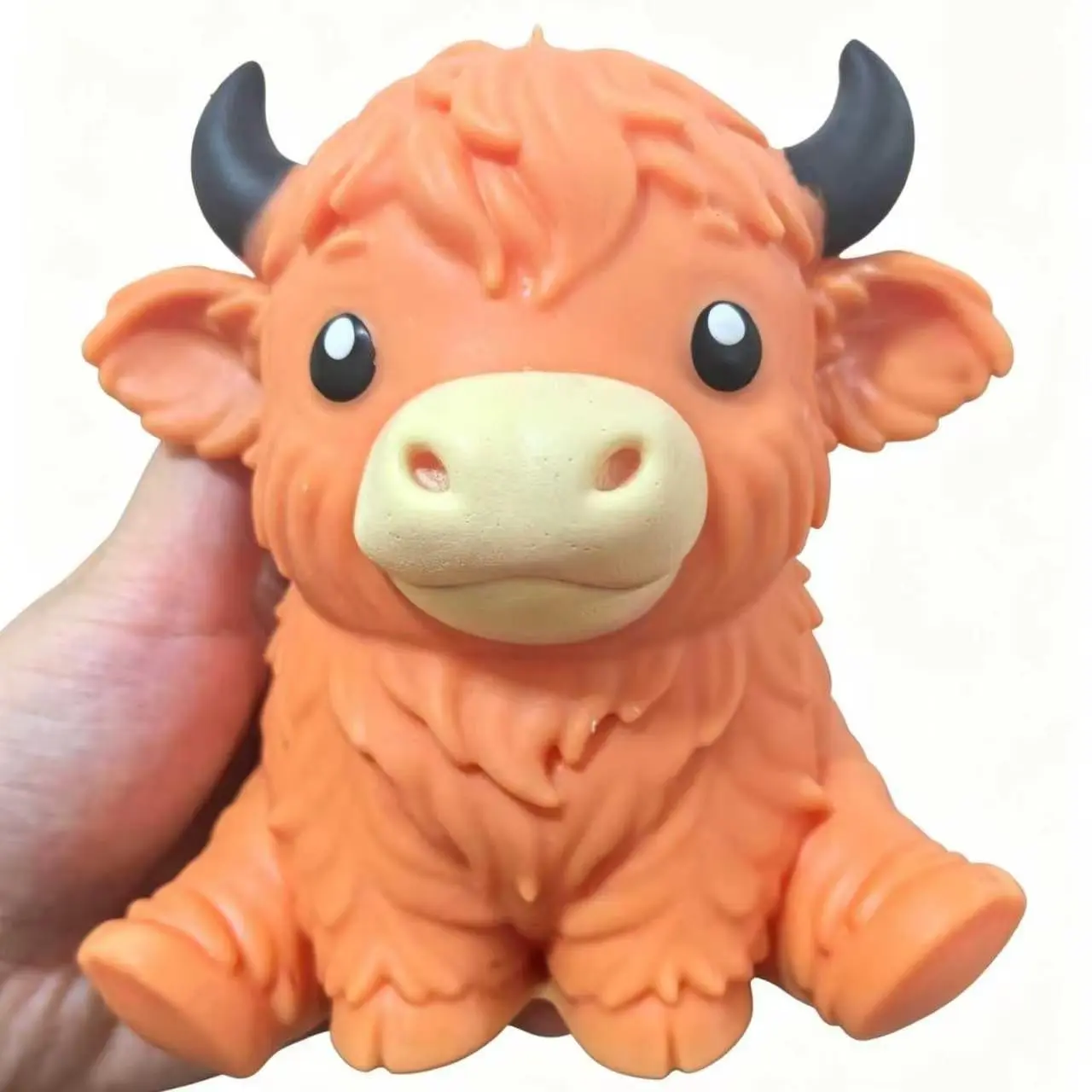 Cute Fluffy Highland Cow Squeezy Toy, Fun Fidget Squishy for Stress Relief, Soft Rebound Cow Stress Ball, Kawaii Anxiety Relief Toy