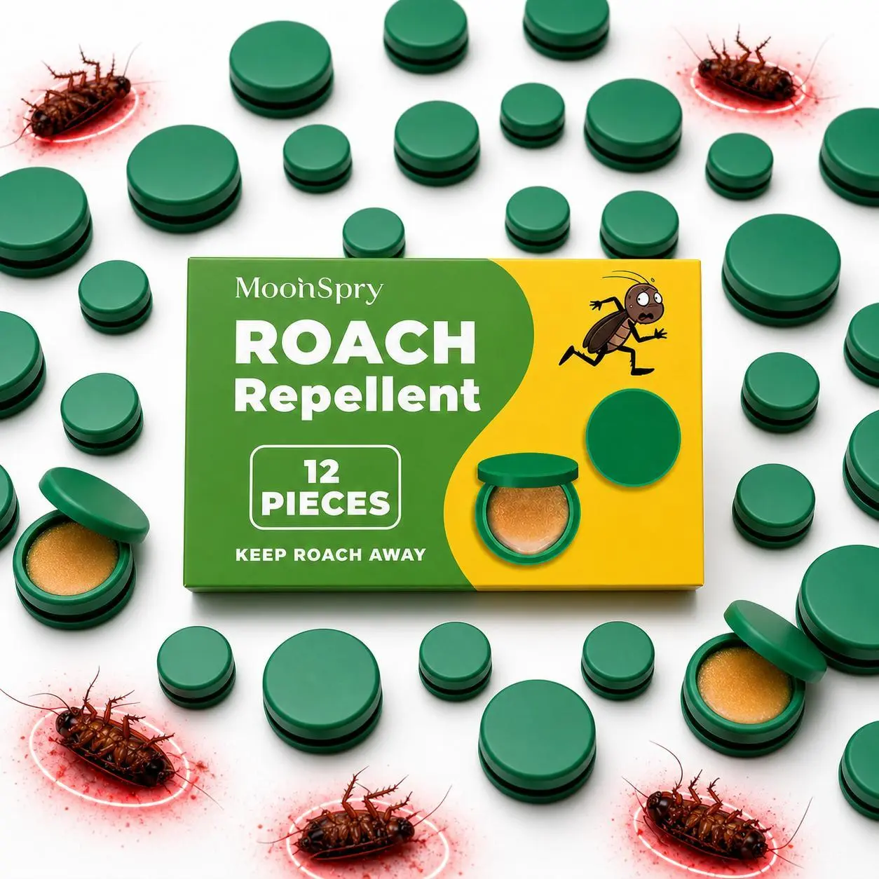 Summerwins Roach Repellent Kit - 12-48 Pieces Powerful Gel Bait Exterminator, Indoor Pest Control for Multi-Surfaces, Long-Lasting Protection, with Microfiber Floor Mop, Multiple Packs Home Care Essential