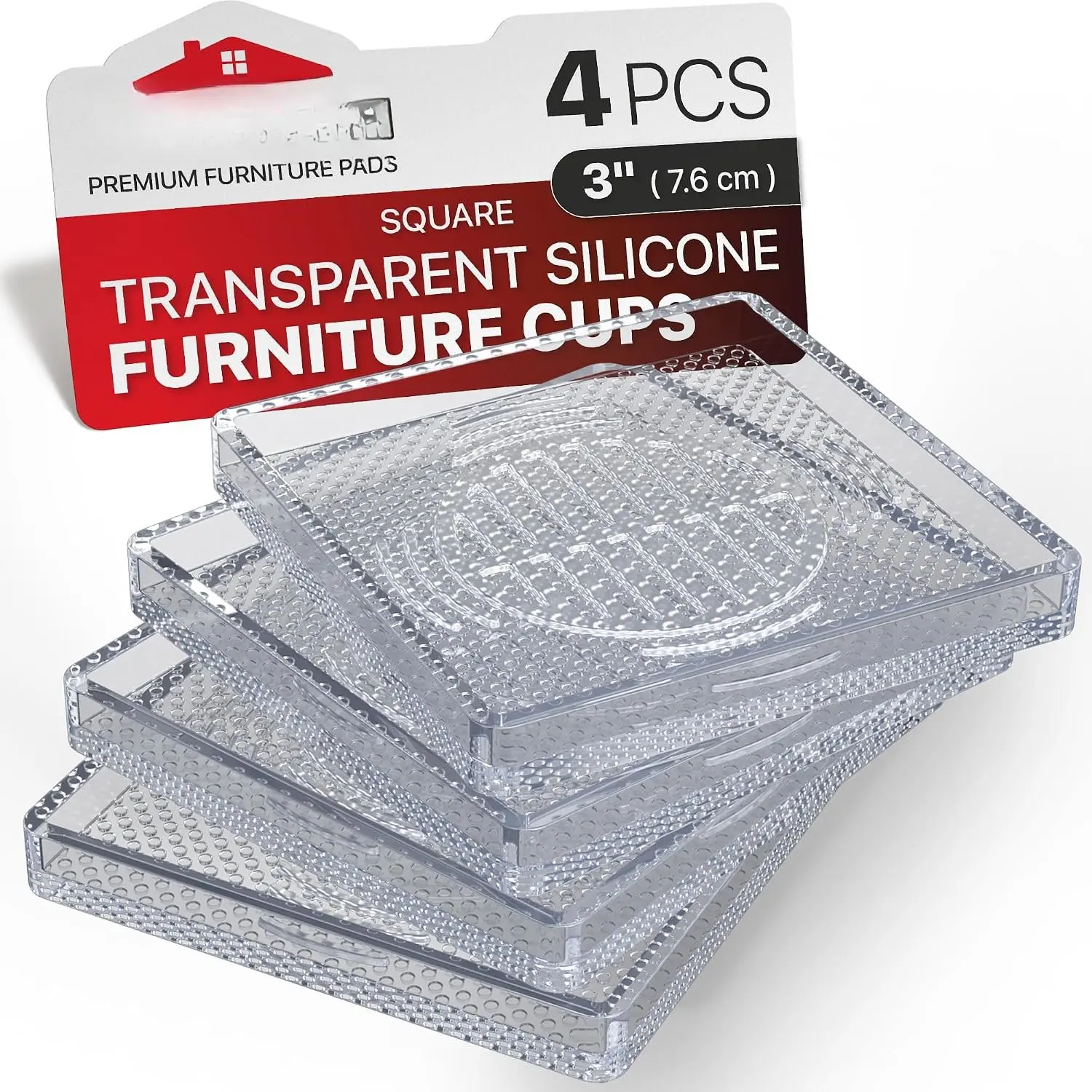 Furniture Cups - 4 count 3" - Non Slip Furniture Pads (Square) | for Hardwood Floors - Transparent Floor Protectors - Bed Stoppers to  Sliding - Keep Furniture from Sliding  Floor!