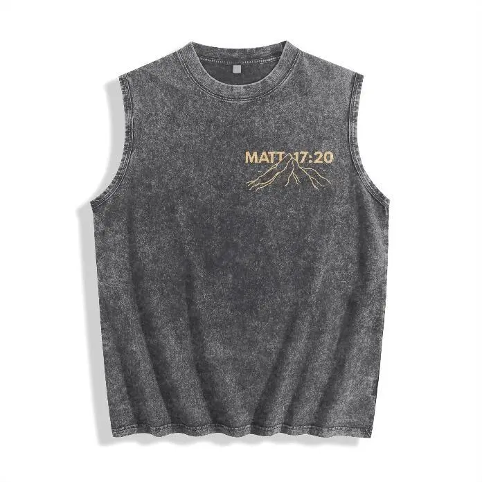 Inspirational Christian Faith Graphic Tank Top, Mountain Theme Sleeveless Vest, Vintage Wash Summer Tee, Religious Quote Apparel.