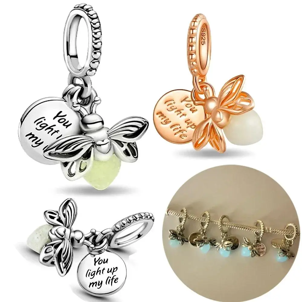 Charms Silver 925 Original  Shiny Luminous Firefly Pendant Fit Women's Bracelet Necklace Diy Bead Making Jewelry Gift