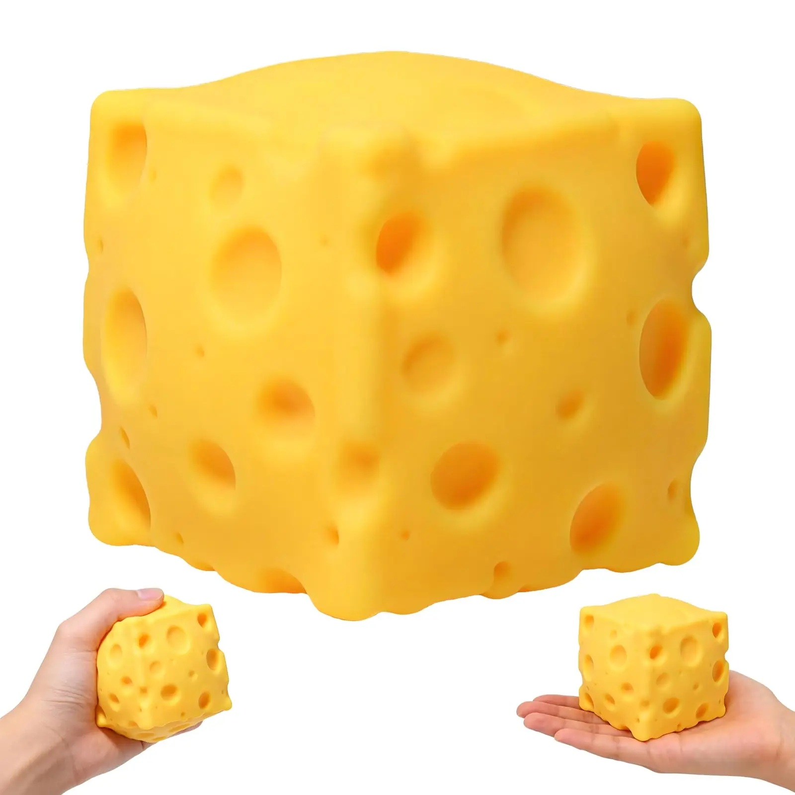 Swiss Cheese Block Stress Relief Toy - Yellow, Moldable Fidget with Fun Holes & Realistic Look, Ideal Party Gift for Cheese Lovers & Coworkers for Play & Relaxation