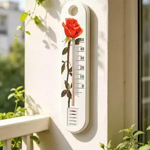 Wall-Mounted Indoor Thermometer, Rose Decorative Temperature Gauge, Celsius Scale, for Home, Office, Greenhouse, No Battery Needed